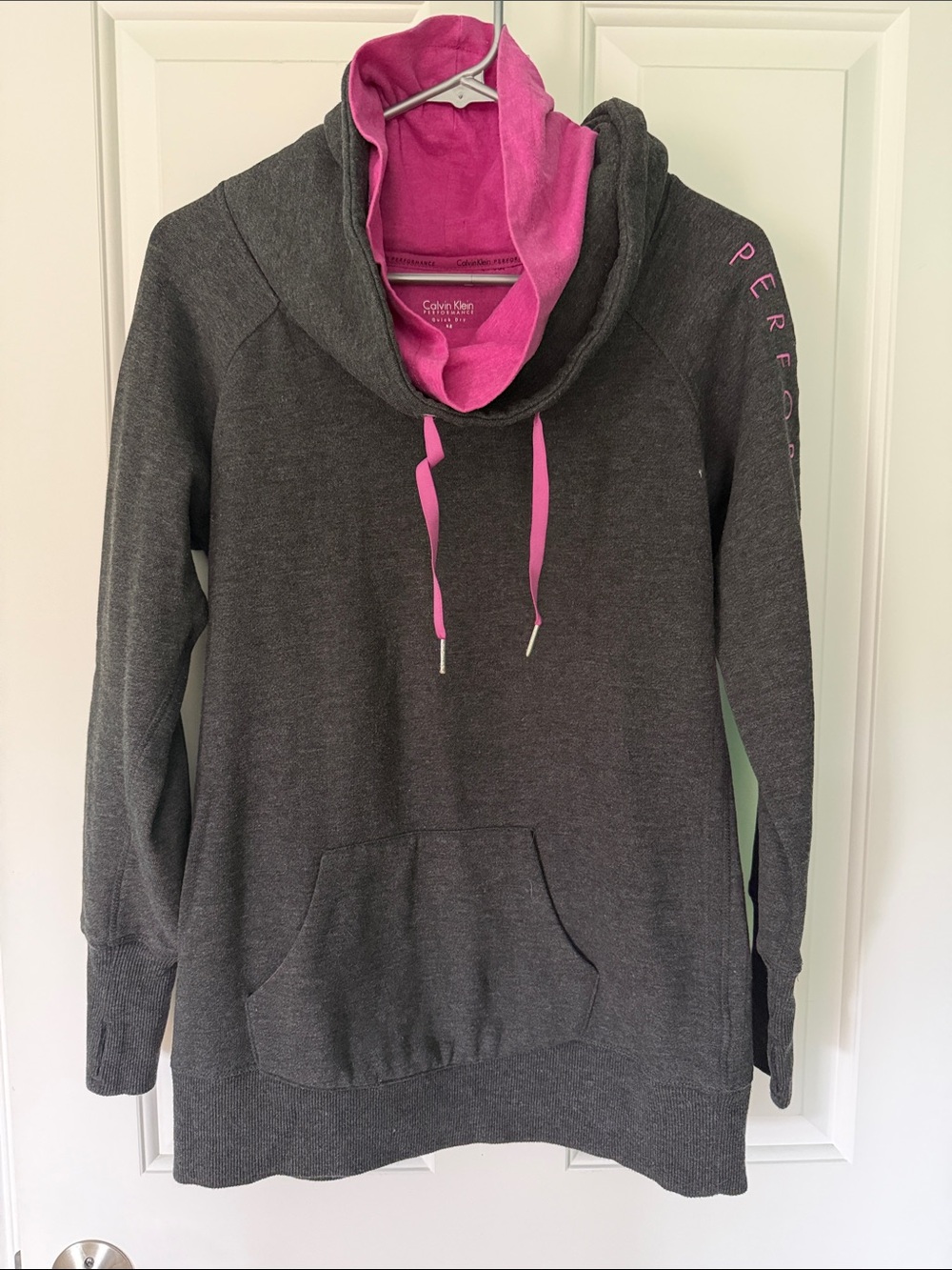 Calvin Klein Performance Charcoal Gray with Pink Lined Funnel Hoodie size M